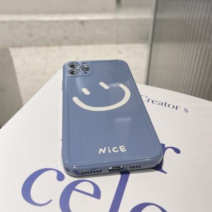 Smile Kawaii Silicone Blue Phone Case, Iphone 12..