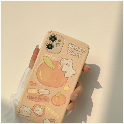 Cute Kawaii Bear Doodles Peach Silicone Phone..