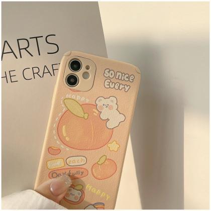 Cute Kawaii Bear Doodles Peach Silicone Phone..