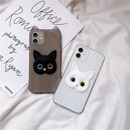 Iphone 12 Case Cute White Cat & Black..