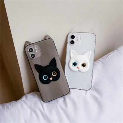 Iphone 12 Case Cute White Cat & Black..