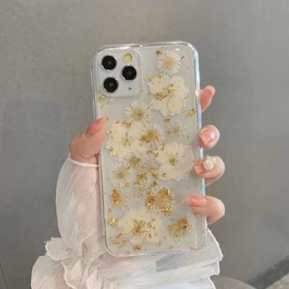 Gold Foil Flowers Case Iphone 13 12 Case Iphone 11..