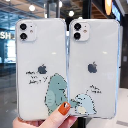 Cute Cartoon Dinosaur Couple Silicone Animal Phone..