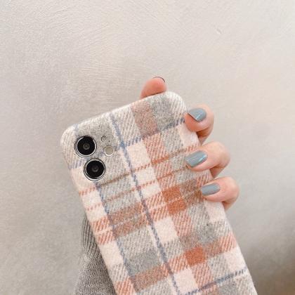 Iphone 13 Case,kawaii Warm Plush Plaid Silicone..