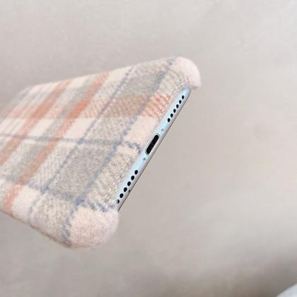 Iphone 13 Case,kawaii Warm Plush Plaid Silicone..