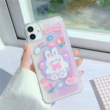 Iphone 13 Case,kawaii Butterfly Rabbit Quicksand..