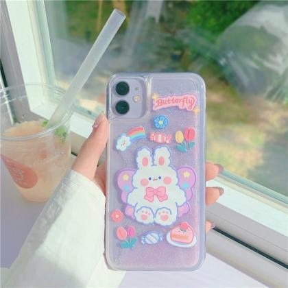 Iphone 13 Case,kawaii Butterfly Rabbit Quicksand..
