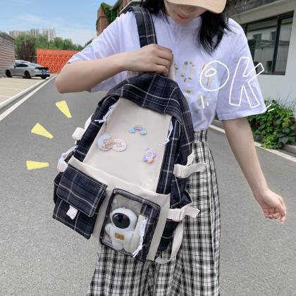 Kawaii Grid Bag Astronaut Backpack,school..