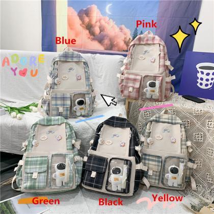 Kawaii Grid Bag Astronaut Backpack,school..