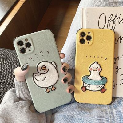 Kawaii cute embroidery duck cartoon soft silicone phone case,iPhone 7 8 Plus iPhone 11 Pro Max iPhone 12 Pro Max Mini iPhone X XS XR SE case