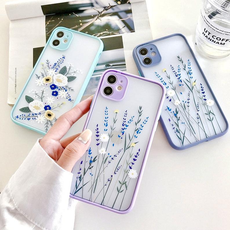 Pretty Floral Camera Protection Bumper Phone Cases For Iphone 13 12 11 11pro Max Xr Xs Max X 8 7 Plus Matte Translucent Shockproof Back Cover