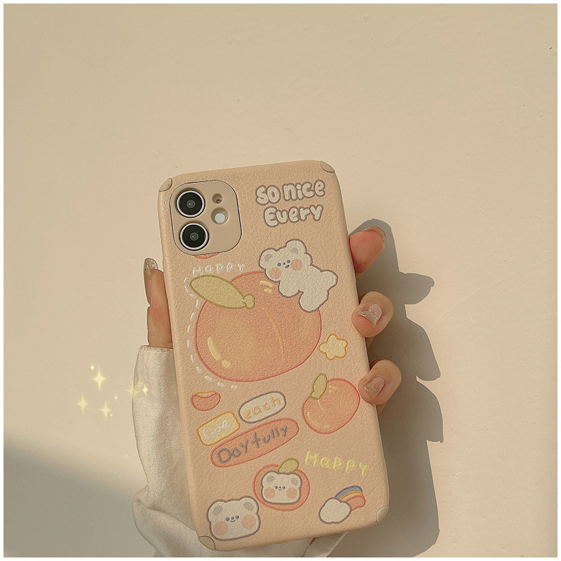 Cute Kawaii Bear Doodles Peach Silicone Phone Case, Iphone 13 Pro Max Case Iphone 11 12 Pro Max Case Iphone Xs Max Iphone Xr 7/8 Plus Case