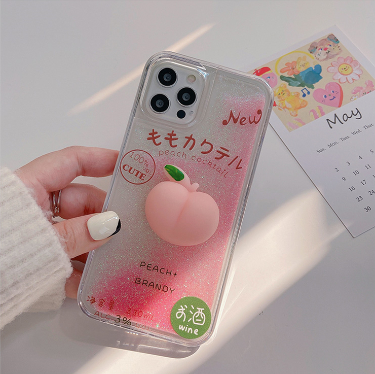 Pink Quicksand Glitter Kawaii Soft Peach Phone Case Iphone 13 12 Case Iphone 7 8 Plus 11 12 Pro Max Mini X Xs Max Xr Se Case Christmas Gift