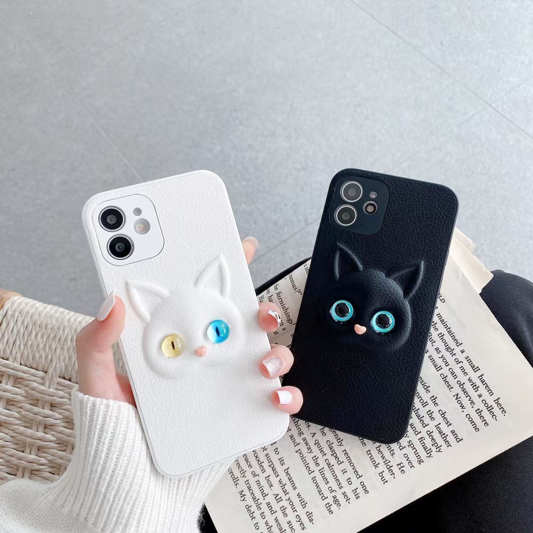 Cute Stereo Lenses White Cat Black Cat Case For Iphone 12 11 Case Iphone 11 Pro Max Xr Xs Max X 8 7 6s Plus Soft Glue Case Couples Case