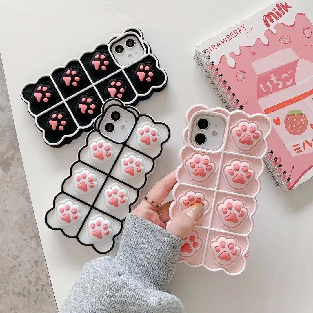 Dealing With Stress Cute Pink Cat Claw Phone Case Black-white Cat Claw Case Iphone 12 Mini 11 Pro Max Se 2 2020 Fashion For Iphone X Xs Xr 7 8