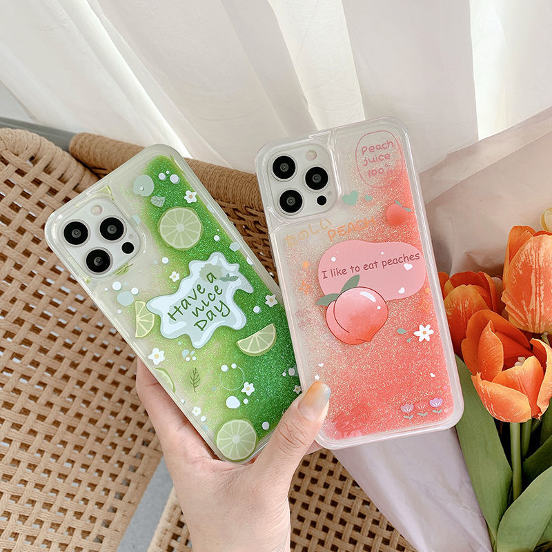 Peach & Lemon Quicksand Glitter Phone Case Iphone 13 12 11 Pro Max Case Iphone 12 Mini Case Iphone Xr Xs Max Case 7 8 Plus Se2 13 Mini