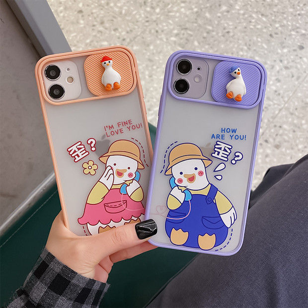 Cute Couples Duck Camera Lens Protection Phone Case For Iphone 13 12 11 Pro Max 8 7 6 6s Plus Xr Xs Max X Xs Se 13 Mini Pink Soft Back Cover
