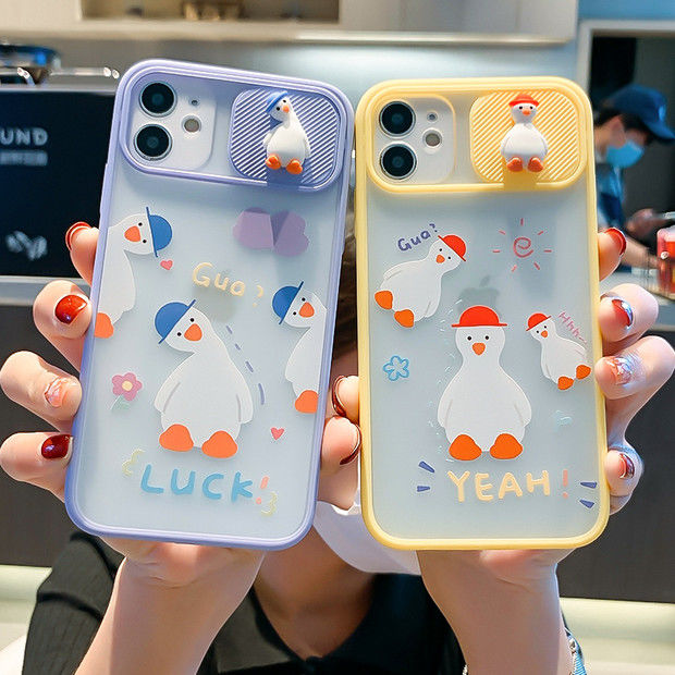 Cute Cartoon Bucking Duck Camera Lens Protection Phone Case For Iphone 13 11 12 Pro Max 8 7 6 6s Plus Xr Xs Max X Xs Se2 13 Soft Back Cover