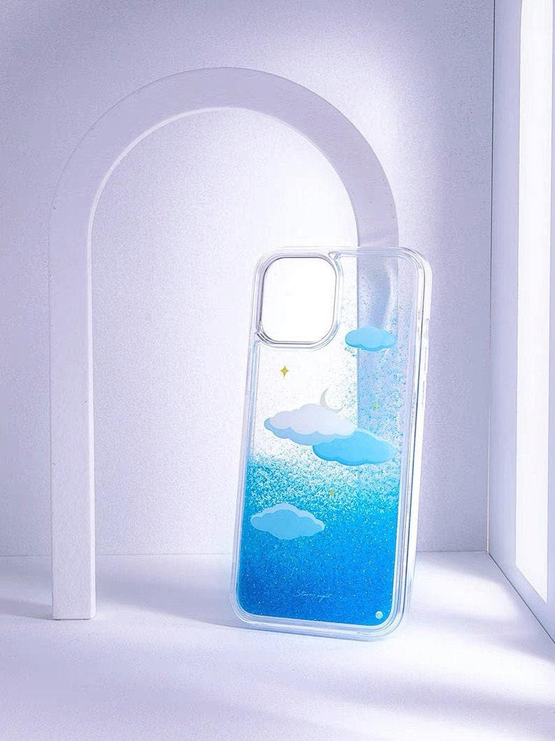 White Cloud Blue Quicksand Glitter Phone Case,blue Quicksand Airpods Case,iphone 11 12 Pro Max Mini Se Iphone X Xs Xr 7 8 Plus Case
