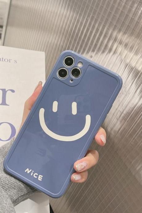 Smile kawaii silicone blue phone case, iPhone 12 11 Case iPhone 13 Pro Max Case iPhone 12 Pro Max Case iPhone XS Max iPhone X XR 7/8 Case