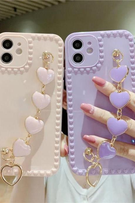 Heart Bracelet Phone Case iPhone 12 11 Pro Max case, 12 mini case, 11 XR case, X XS Max Case, 7 8 Plus case, Shockproof woman case,