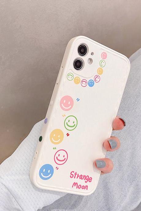 White Silicone case smiley face emoji Phone Case For iPhone 13 12 11 11Pro Max XR XS Max X 8 7 6S Plus Shockproof Back Cover Merry Christmas