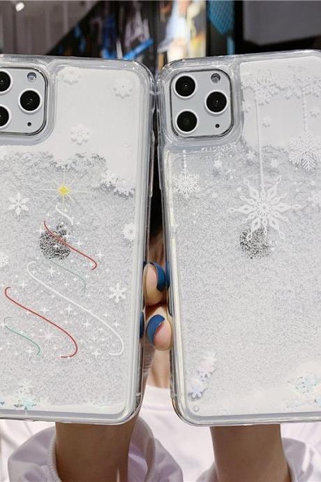 Christmas White Snow Quicksand Case iPhone 13 12 11 Pro Max Case iPhone 12 Mini Case iPhone XR XS Max 13 mini 7 8 Plus Case Christmas gifts