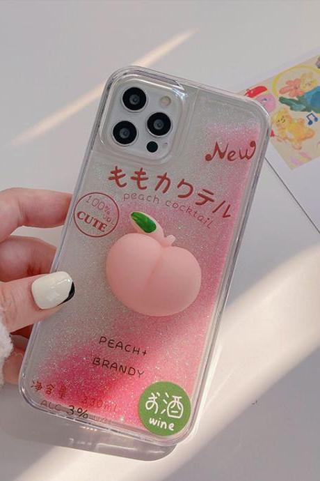 Pink Quicksand Glitter Kawaii Soft peach Phone Case iphone 13 12 Case iPhone 7 8 Plus 11 12 Pro Max Mini X XS Max XR SE Case Christmas gift