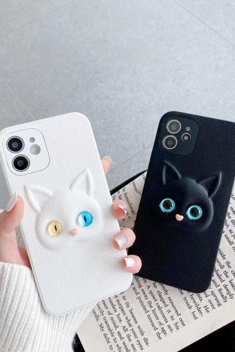 Cute stereo lenses white cat black cat case For iPhone 12 11 case iphone 11 Pro Max XR XS Max X 8 7 6S Plus Soft Glue Case Couples Case