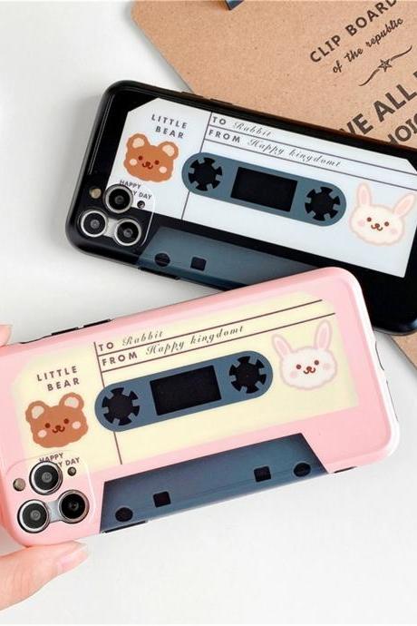 Pink Audio tape Cute animal Bear Rabbit case for iPhone 13 12 Case iPhone 11 Pro Case iPhone 12 Pro Max Case iPhone XS Max XR SE2 7 8 Plus Case