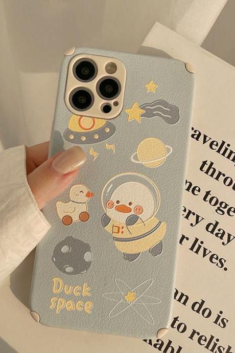 Kawaii cute Space duck silicone phone case for iPhone 11 12 Case iPhone 13 Pro Max Case iPhone 12 Pro Max Case iPhone XS Max X XR 7/8 Case