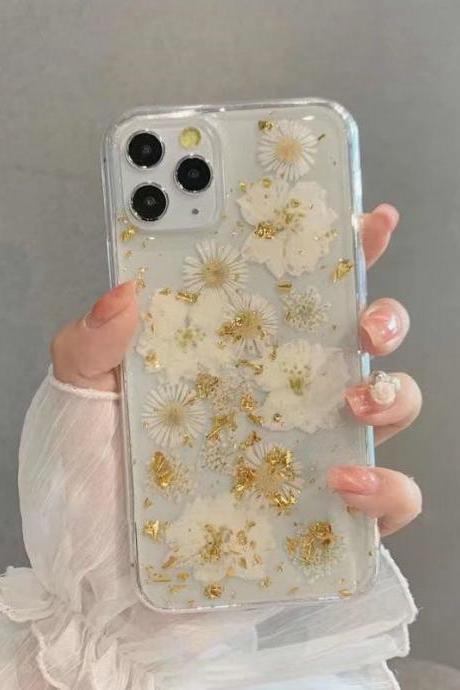 Gold foil Flowers Case iPhone 13 12 Case iPhone 11 Case iPhone 11 12 13 Pro max Case iPhoneXS XR Case iPhone 7 8 Plus SE 2020 Soft shell Cover