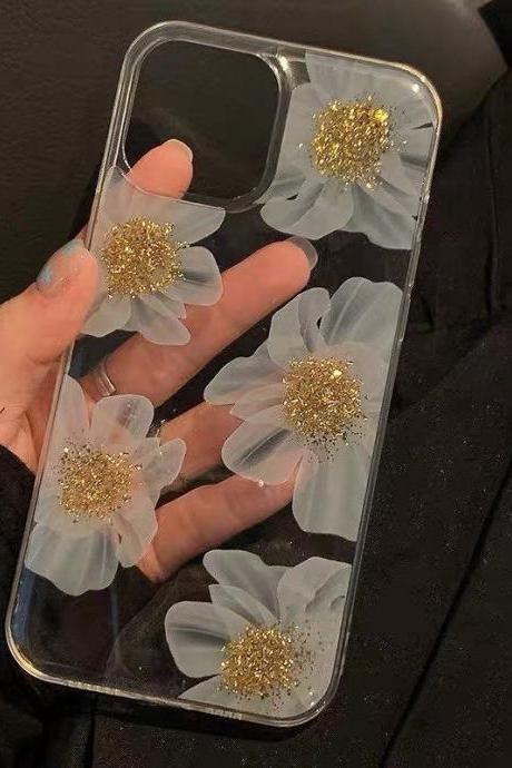 Gold dust Flowers Case iPhone 13 12 Case iPhone 11 Case iPhone 11 12 13 Pro max Case iPhoneXS XR Case iPhone 7 8 Plus SE 2020 Soft shell Cover