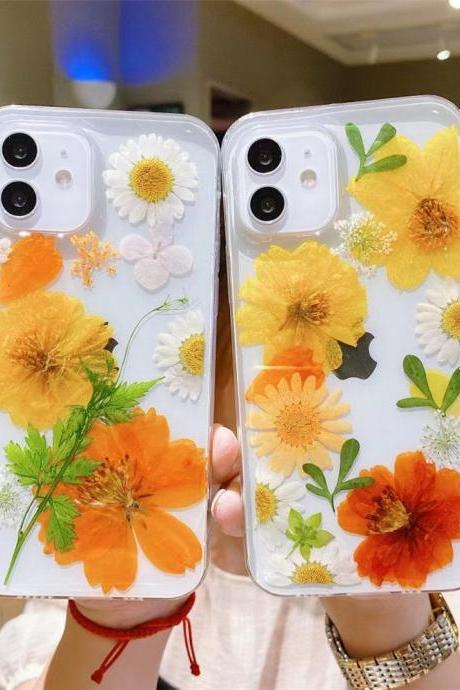 Eternal life dried flowers Handmade iPhone Case For iPhone 11 12 Mini 11 Pro Max SE 2020 Fashion For iPhone X Xs XR 7 8 Plus Floral Cover