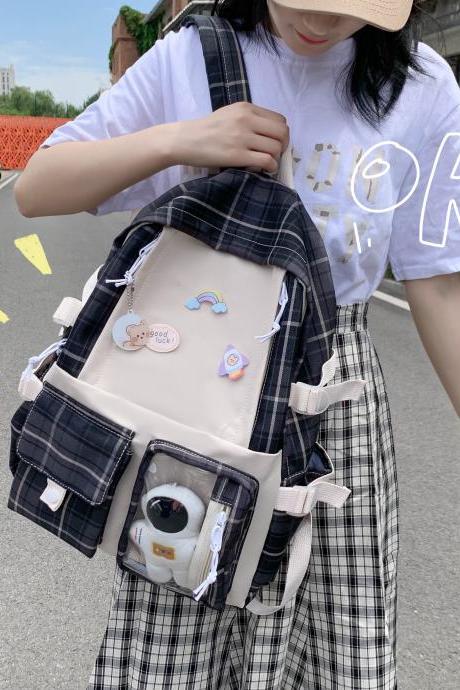 Kawaii grid bag astronaut Backpack,School bag,Large capacity backpack, daily backpack, student backpack,ita bag,Everyday backpack