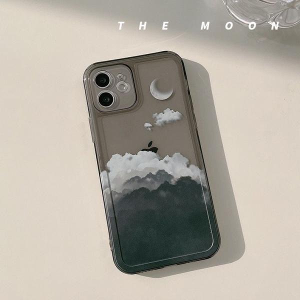 Oil painting hill clouds moon black translucent silicone soft Phone Case,iPhone 13 case iPhone 11 Pro Max iPhone 12 Mini X XS XR SE case